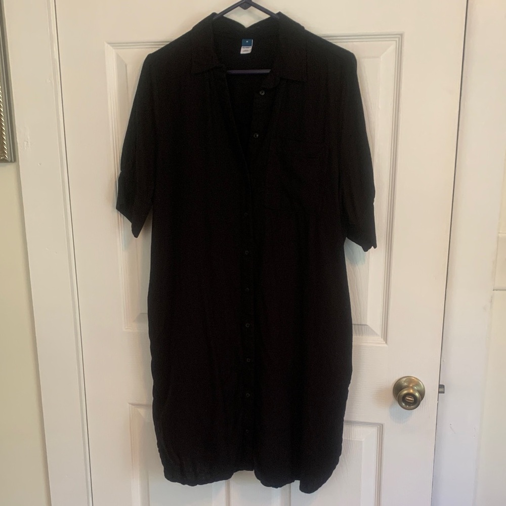 Old Navy black button down dress with pockets - Picture 1 of 5